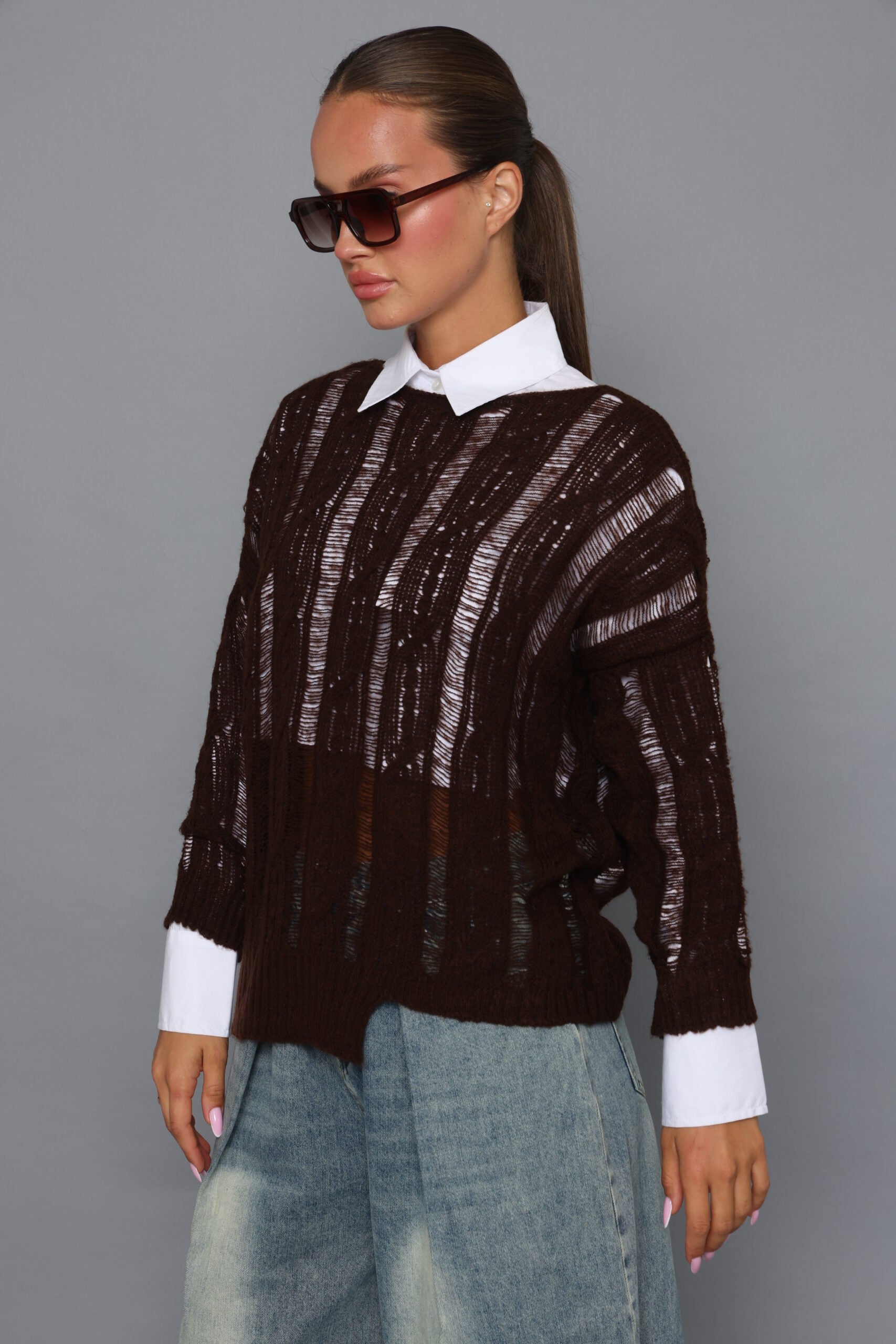 סריג צמות  חצי  שקוף