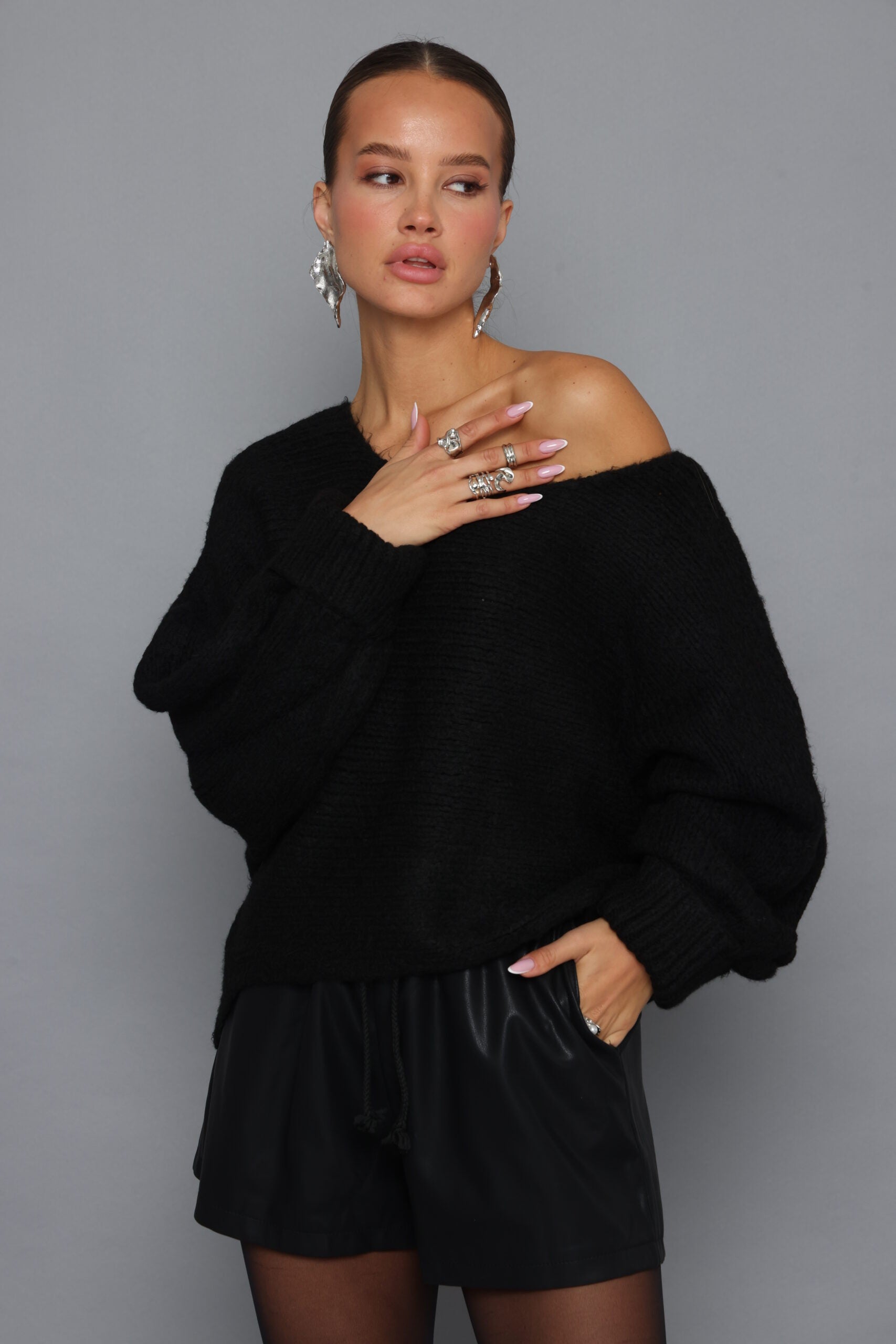 סריג כתף חשופה אוברסייז