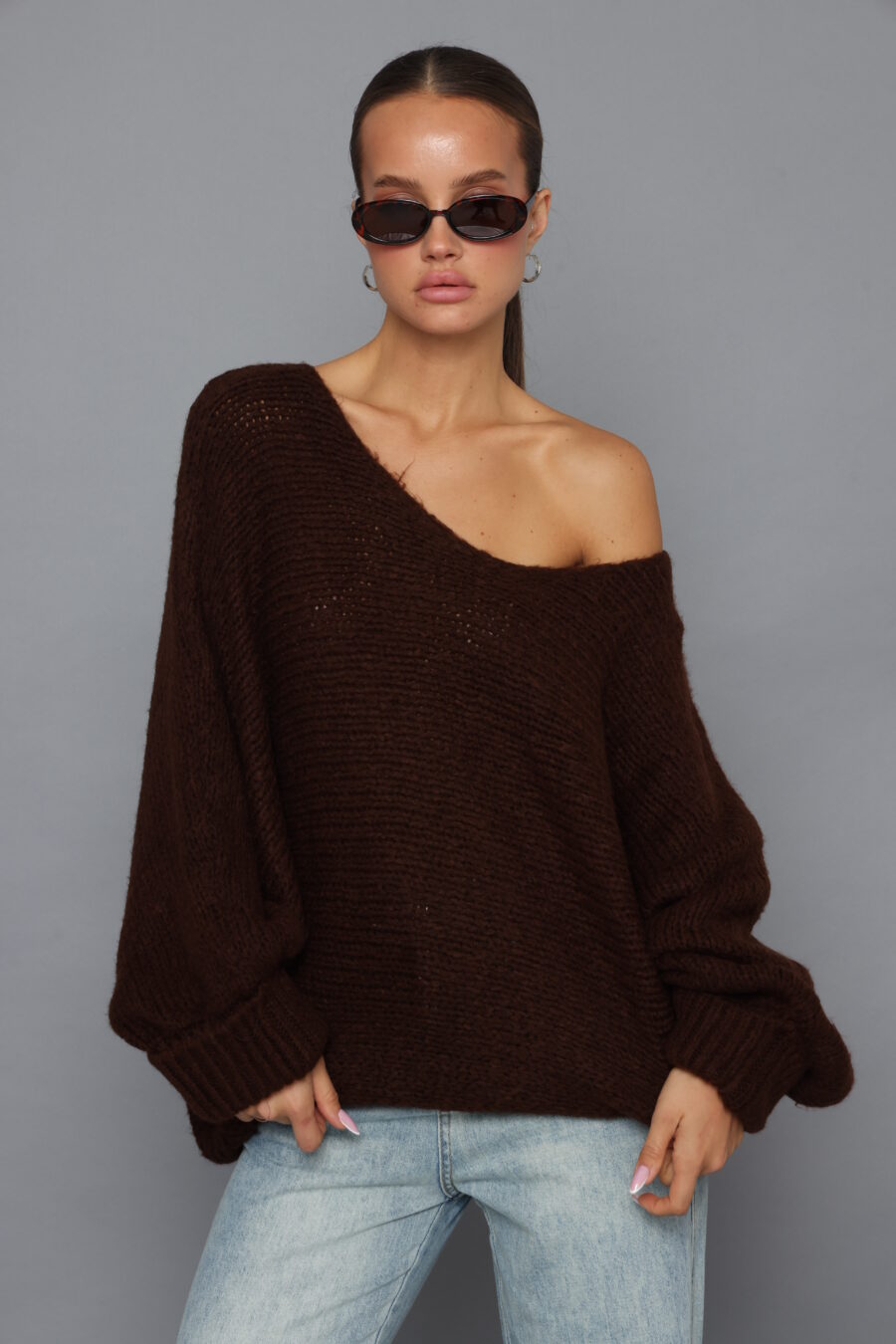 סריג כתף חשופה אוברסייז