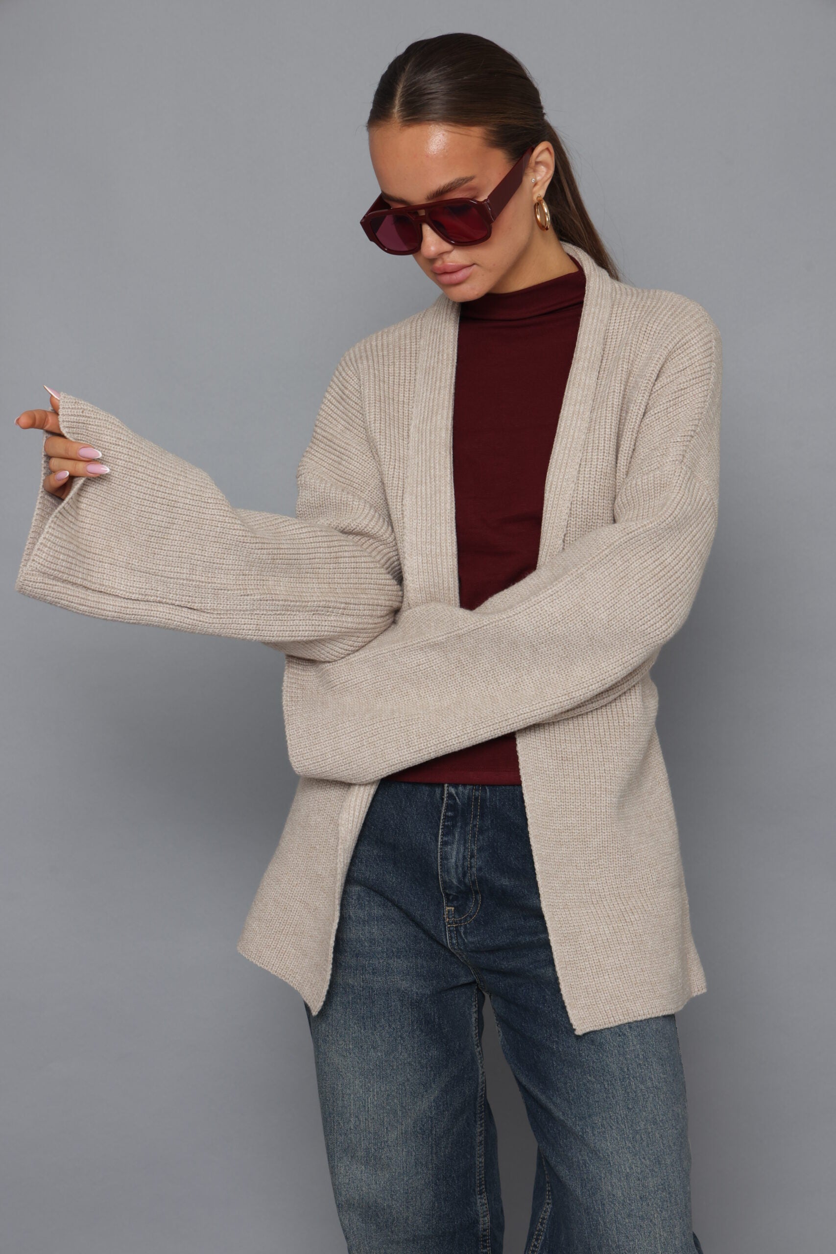 קרדיגן קשירה שרוול מתרחב