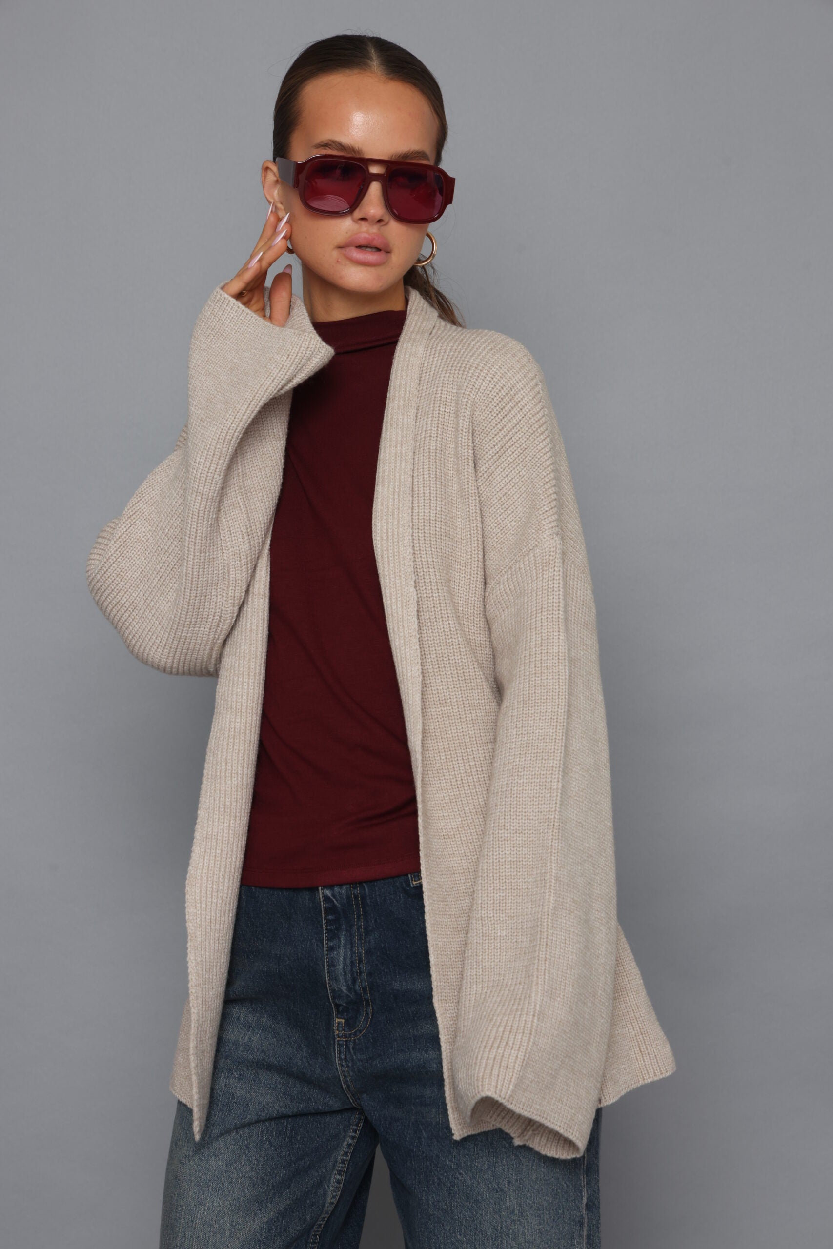 קרדיגן קשירה שרוול מתרחב