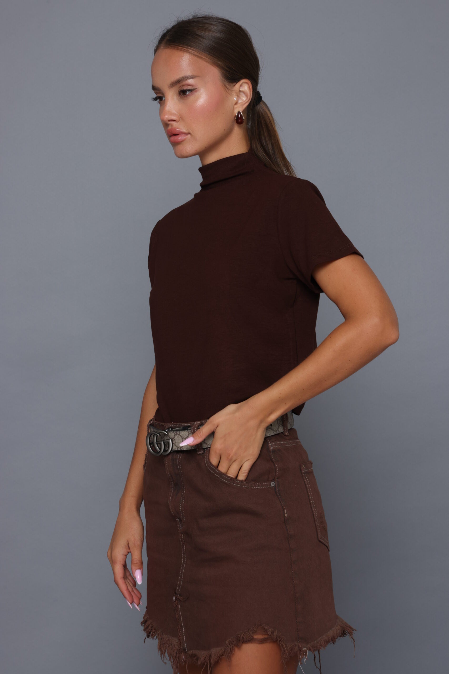 חצאית מיני ג’ינס חומה