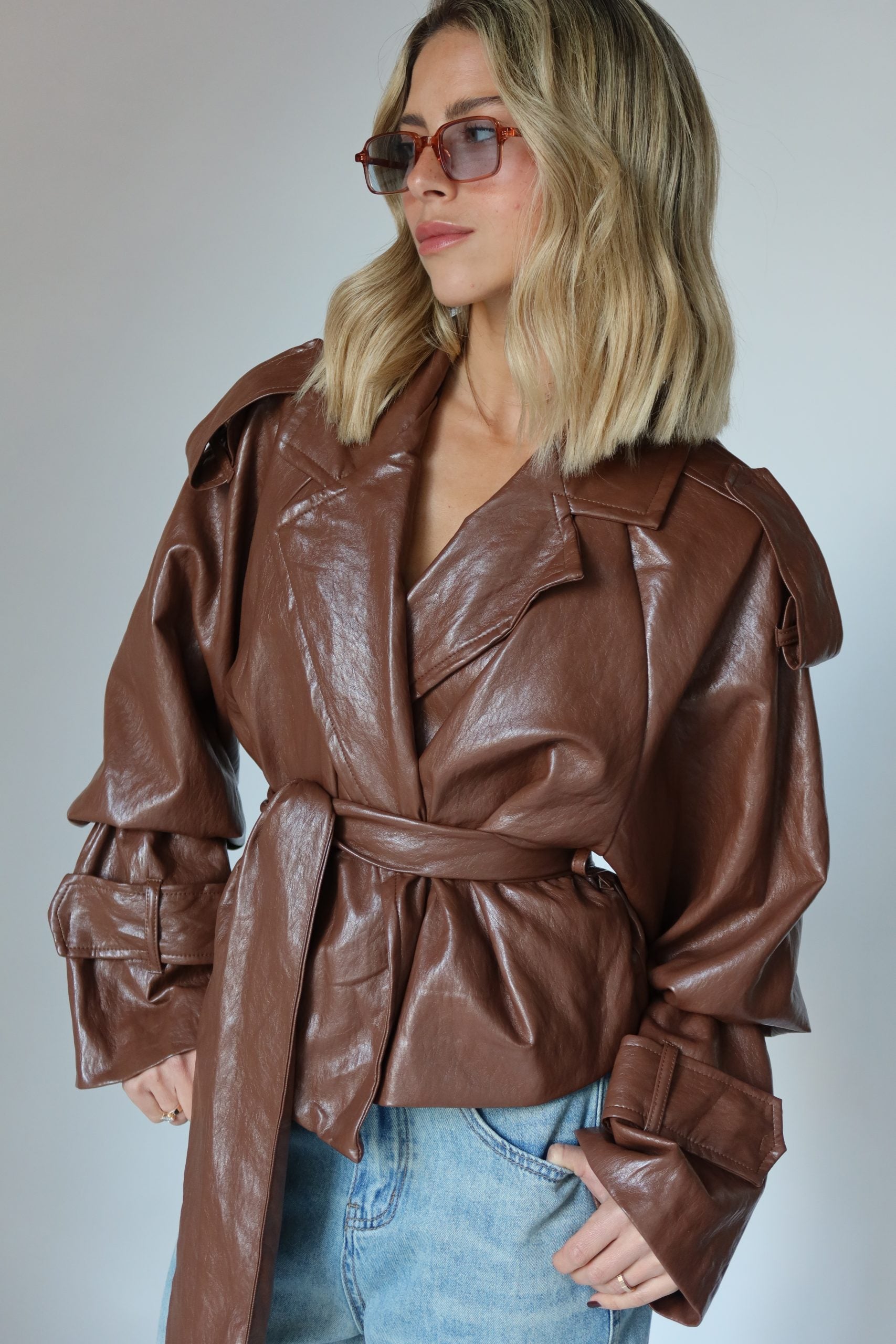 מעיל קרופ דמוי עור