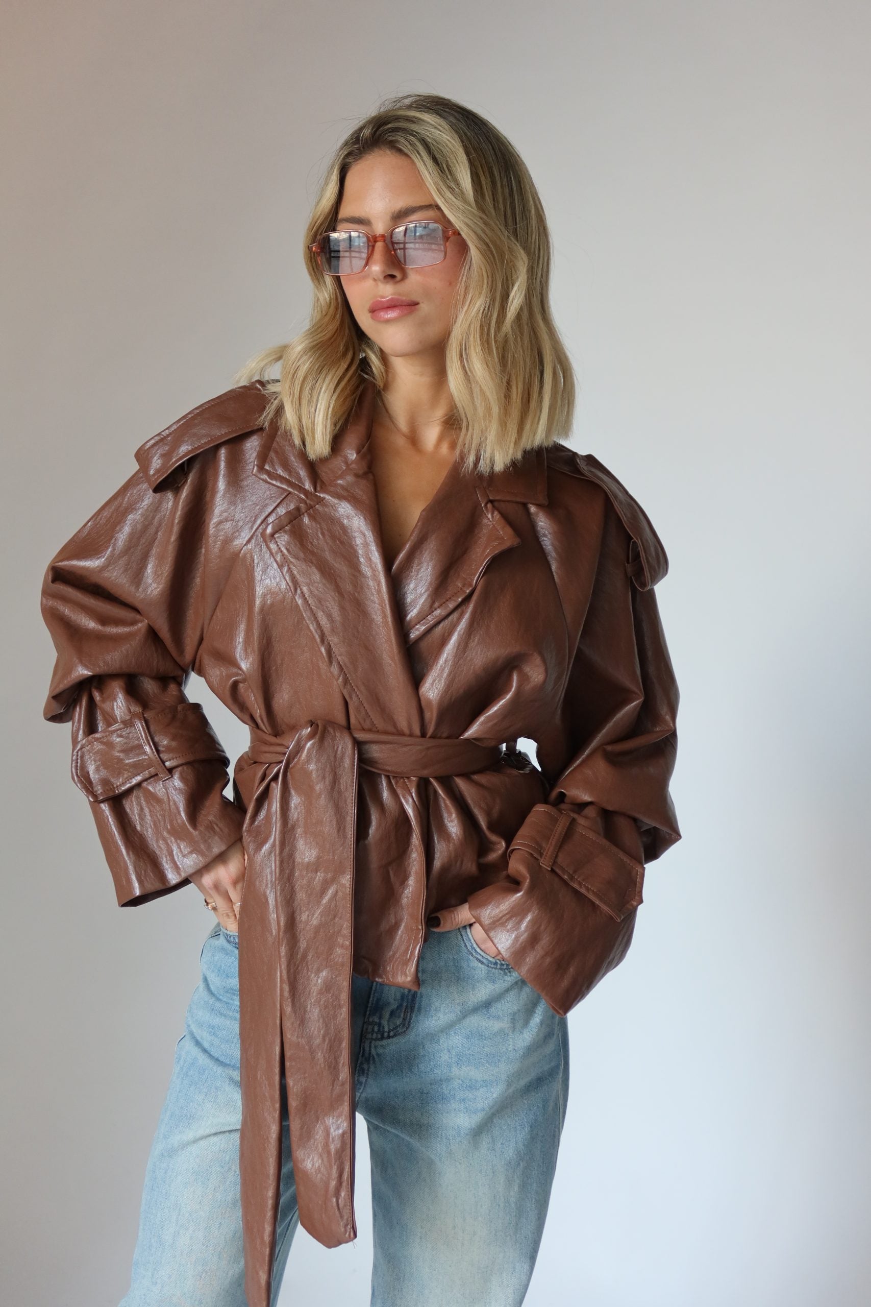 מעיל קרופ דמוי עור